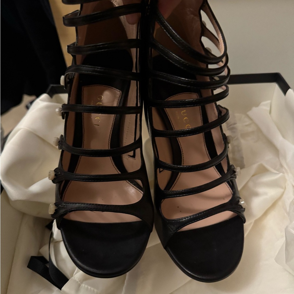 Gucci Black Leather Strappy Heels size 36 - Picture 2 of 7